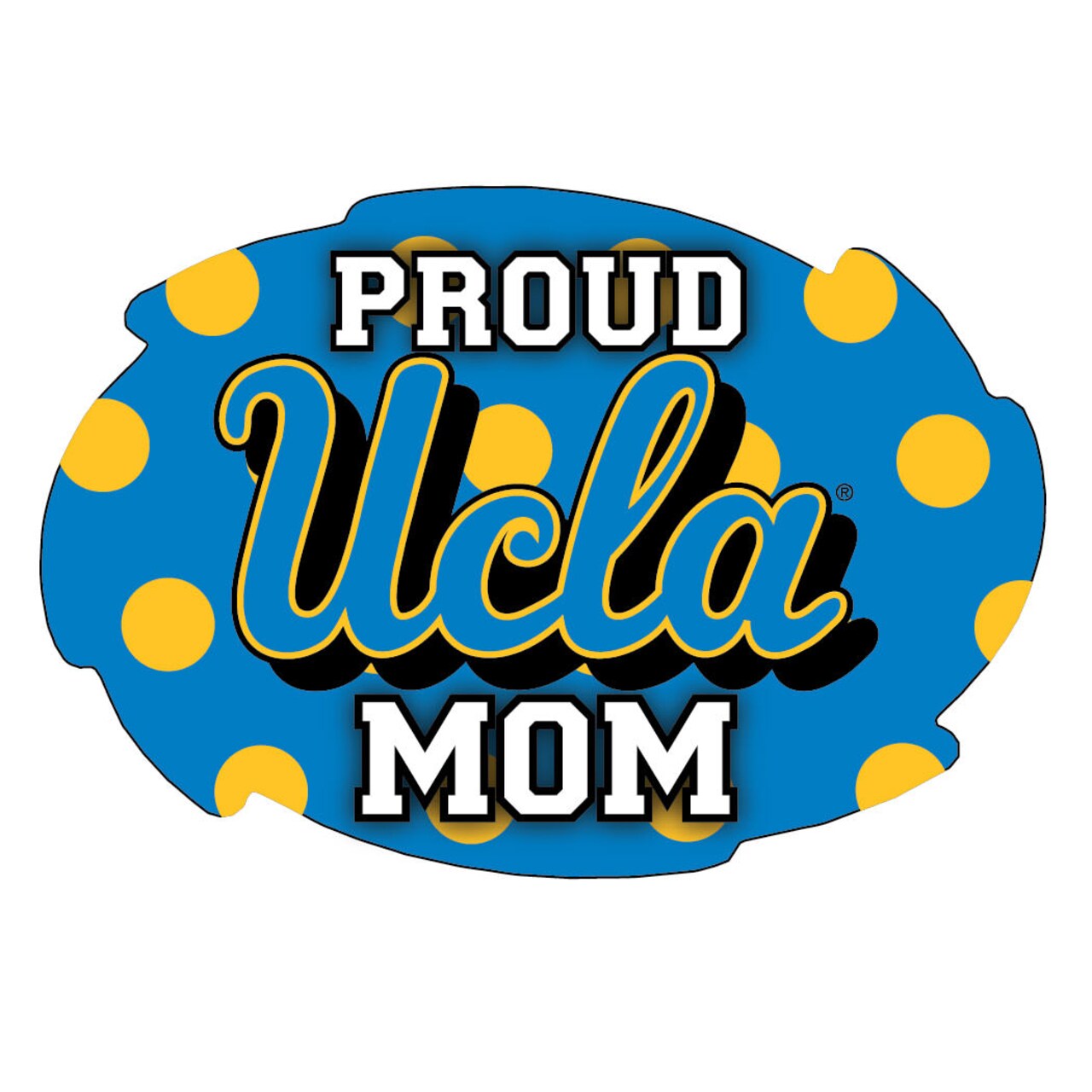 R and R Imports UCLA Bruins NCAA Collegiate Trendy Polka Dot Proud Mom 5" x 6" Swirl Decal Sticker